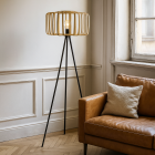 Lampadaire en bambou marron, Tina, avec interrupteur