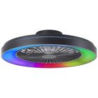 Ventilateur de plafond noir moderne, Yasir, 48W, RGBW LED, avec télécommande