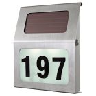 Numéro de maison lumineux argenté en acier inoxydable, Zora, 1W, 3000K LED, IP44, avec interrupteur