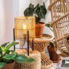 Lampe de table en rotin bois, Jantine, avec interrupteur