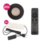 20 spots encastrés veranda noir Dico, IP65, avec kit de connexion et télécommande