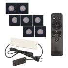 7 spots encastrés veranda carrés noir Dico, IP65, avec kit de connexion et télécommande