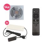 14 spots veranda orientable Rona carré, IP44, avec kit de connexion et télécommande, chromé