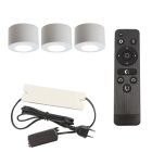 3 spots en saillie veranda ronds blancs Vasso, IP44, avec kit de connexion et télécommande