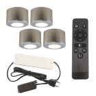 4 spots en saillie veranda ronds chromés Vasso, IP44, avec kit de connexion et télécommande