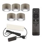 5 spots en saillie veranda ronds chromés Vasso, IP44, avec kit de connexion et télécommande