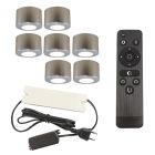 7 spots en saillie veranda ronds chromés Vasso, IP44, avec kit de connexion et télécommande