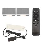 2 spots en saillie veranda carrés chromés Fredo, IP44, avec kit de connexion et télécommande