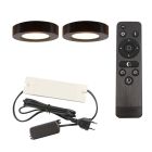 2 lampes rondes sous placard de cuisine, noir, avec kit de connexion et télécommande
