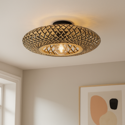 Lampe plafond en rotin marronne, Heimen