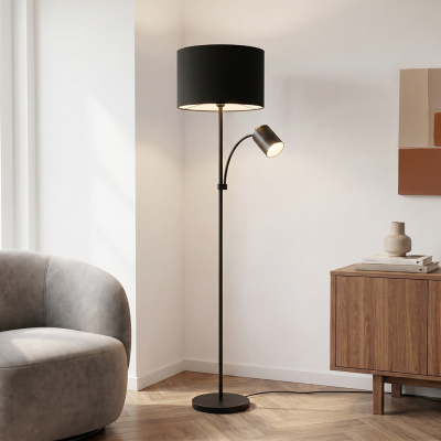 Lampadaire liseuse noir moderne, Zev, avec interrupteur