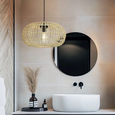 Suspension salle de bain en rotin marron, Emilio, IP44