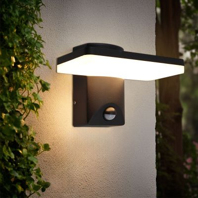 Applique extérieur avec détecteur de mouvement noire moderne, Loris, 12W, 2700K LED, IP44