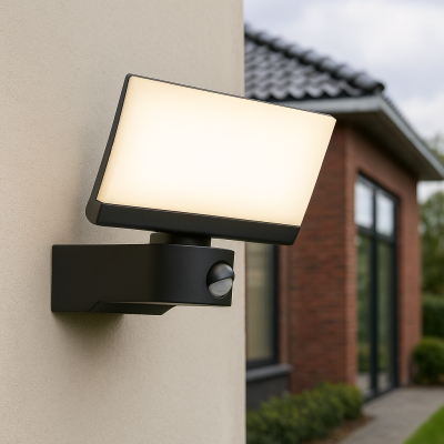 Applique extérieur avec détecteur de mouvement noire moderne, Leonie, 24W, 3000K LED, IP54