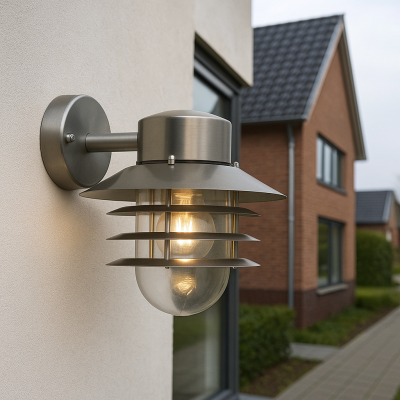 Luminaire extérieur argenté en acier inoxydable, Felice, IP44