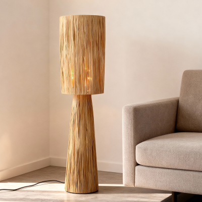 Lampadaire en papier marron, Daisy, avec interrupteur