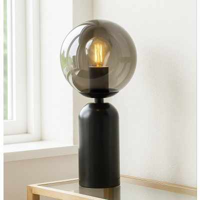 Lampe de table en marbre grise, Alan, avec interrupteur