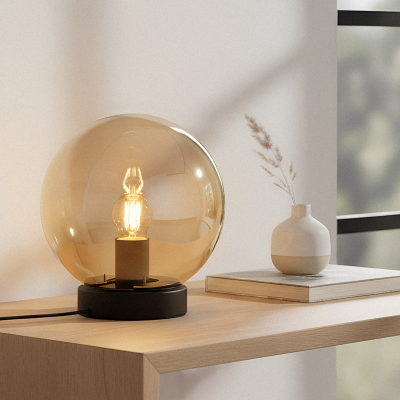 Lampe de table ambre moderne, Dolf, avec interrupteur
