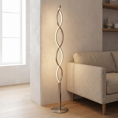 Lampadaire argenté design, Kuno, 36W, 3000K LED, gradable en 3 étapes