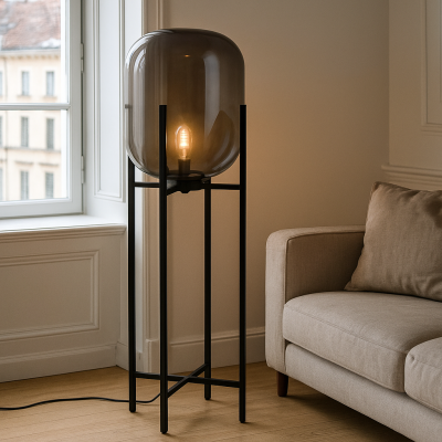 Lampadaire gris rétro, Roxy, avec interrupteur