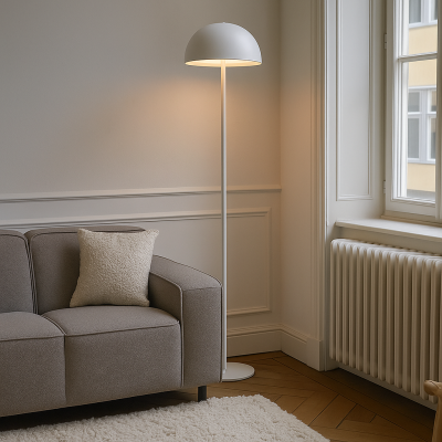 Lampadaire blanc rétro, Douwe, 4W, dim to warm LED, avec variateur tactile