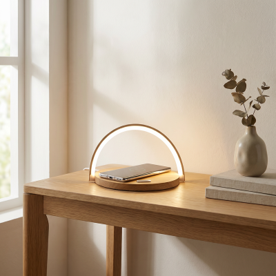 Lampe de table bois en plastique, Erhan, 2W, 3000K LED, avec interrupteur