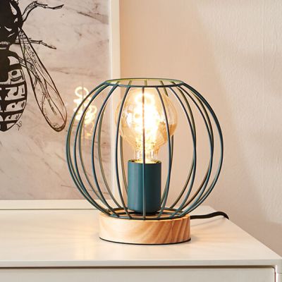 Lampe de table en bois bleue, Donato, avec interrupteur