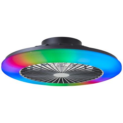 Ventilateur de plafond noir moderne, Sofieke, 40W, RGBW LED, avec télécommande
