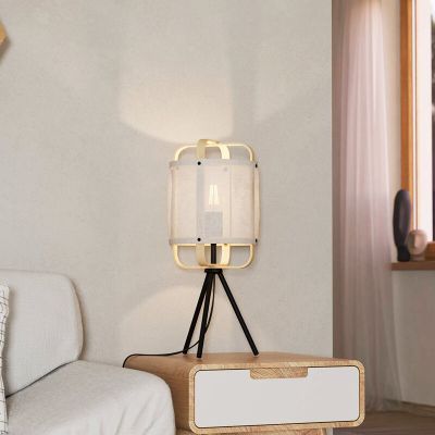 Lampe de table blanche en tissu, Rocco, avec interrupteur