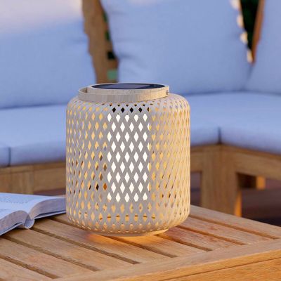 Lampe de table solaire extérieur marronne en bois, Hanin, 3,3W, 4000K LED, IP44, avec interrupteur