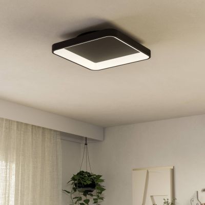 Plafonnier noir en plastique, Shauni, 12W, blanc chaud à froid réglable LED, avec télécommande