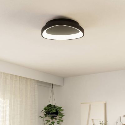 Plafonnier noir en plastique, Shauni, 12W, blanc chaud à froid réglable LED, avec télécommande