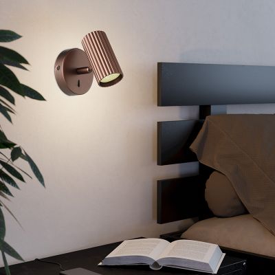 Spot mural bronze en aluminium, Vikram, avec interrupteur