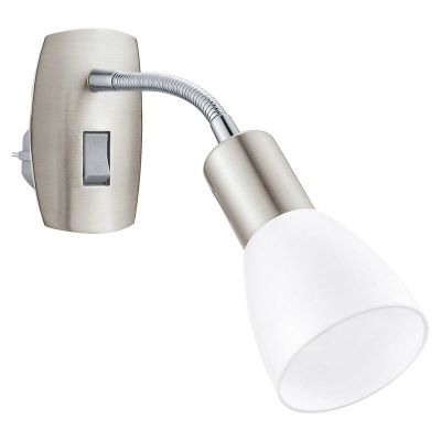 Applique murale prise nickel en plastique, Alem, avec interrupteur