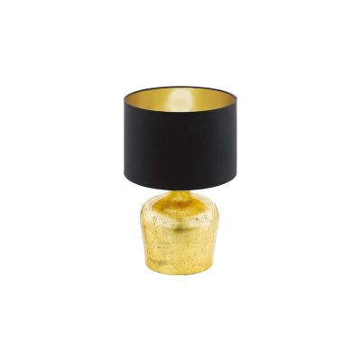 Lampe de table dorée en tissu, Elvin, avec interrupteur