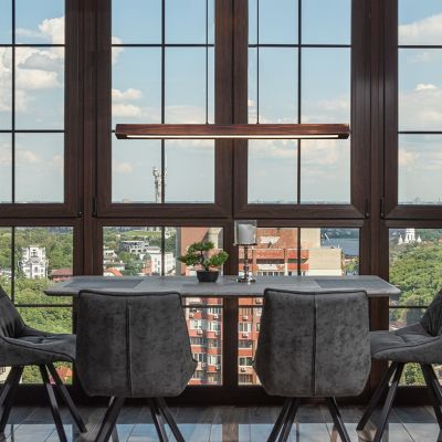 Suspension marronne en bois, Timber, 28W, 3000K LED