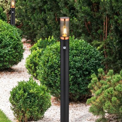 Lampadaire extérieur avec détecteur de mouvement noir en acier inoxydable, Ishara, IP44