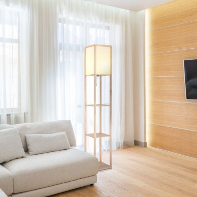 Lampadaire rustique bois, Tessel, avec interrupteur à tirette
