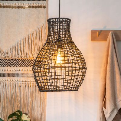 Lampes suspendues de table à manger noire rural, Alban, Rotin