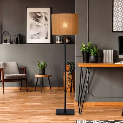 Lampadaire en rotin marron, Magius, avec interrupteur