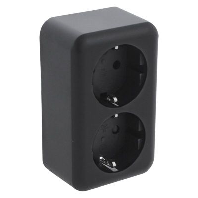 Prise de courant en saillie Q-Link, 2 voies, avec protection enfant et terre Schuko, noir