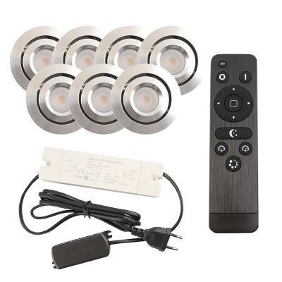 7 spots veranda orientable Rona, IP44, avec kit de connexion et télécommande, chromé