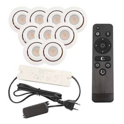 9 spots veranda orientable Rona, IP44, avec kit de connexion et télécommande, blanc