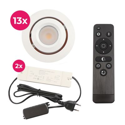 13 spots veranda orientable Rona, IP44, avec kit de connexion et télécommande, blanc