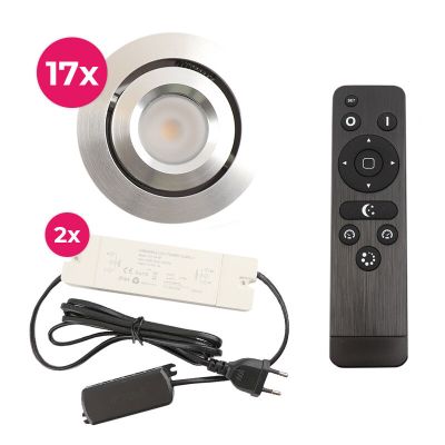 17 spots veranda orientable Rona, IP44, avec kit de connexion et télécommande, chromé