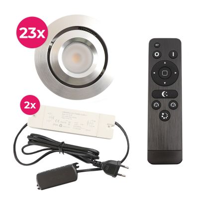 23 spots veranda orientable Rona, IP44, avec kit de connexion et télécommande, chromé