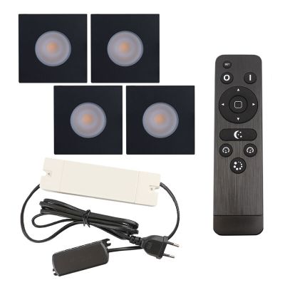 4 spots encastrés veranda carrés noir Dico, IP65, avec kit de connexion et télécommande