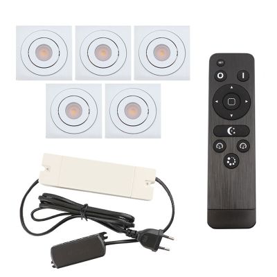 5 spots veranda orientable Rona carré, IP44, avec kit de connexion et télécommande, blanc