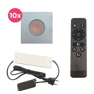 10 spots encastrés veranda carrés chromé Dico, IP65, avec kit de connexion et télécommande