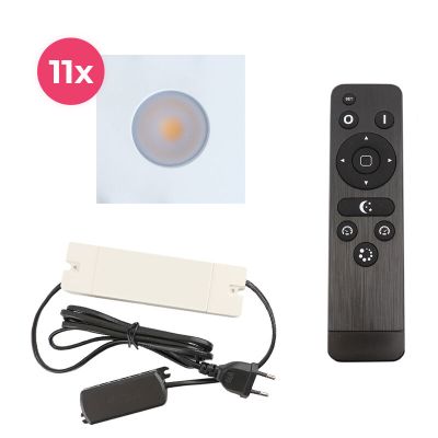 11 spots encastrés veranda carrés blanc Dico, IP65, avec kit de connexion et télécommande